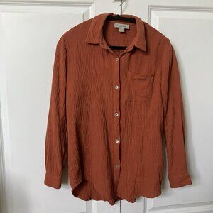 Charlie Paige Shirt Womens S Linen Cotton Gauze Terracotta Crinkle Fall